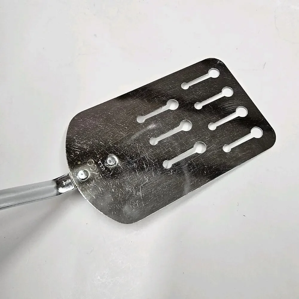 VTG EKCO Slotted Keyhole Spatula Flipper Turner Chrome Black Handle USA 13